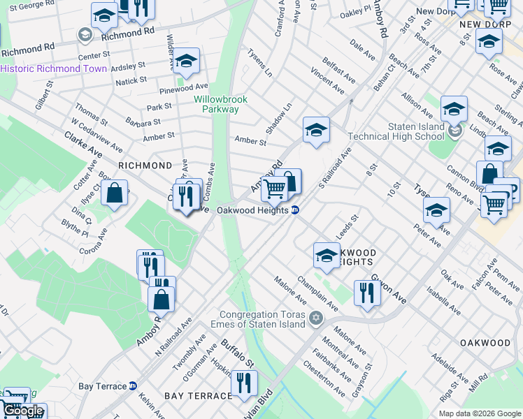 map of restaurants, bars, coffee shops, grocery stores, and more near 68 Guyon Avenue in Staten Island