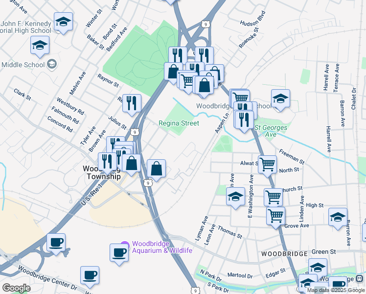 map of restaurants, bars, coffee shops, grocery stores, and more near 272 Alpine Way in Woodbridge Township