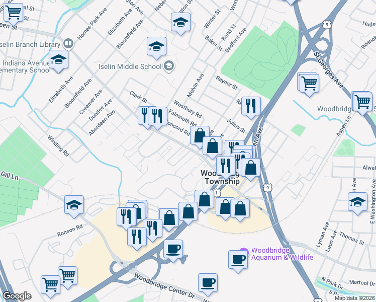 map of restaurants, bars, coffee shops, grocery stores, and more near 785 Green Street in Woodbridge Township