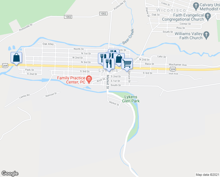 map of restaurants, bars, coffee shops, grocery stores, and more near 713 Market Street in Lykens