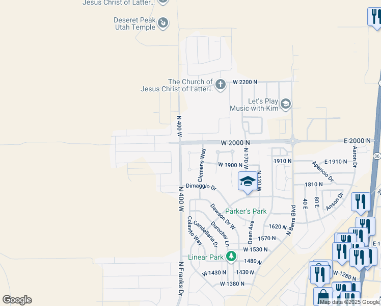 map of restaurants, bars, coffee shops, grocery stores, and more near 477 West 1950 North in Tooele