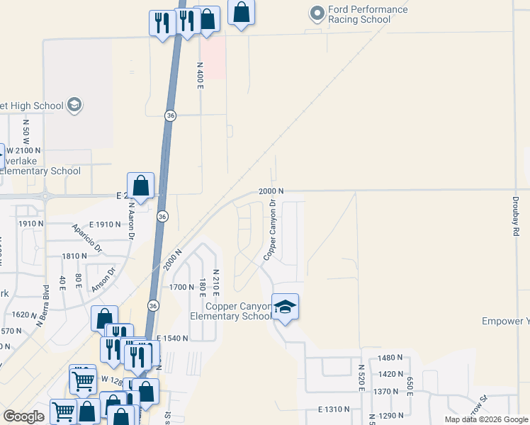 map of restaurants, bars, coffee shops, grocery stores, and more near 1942 North Blue Iris Avenue in Tooele