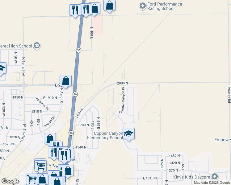 map of restaurants, bars, coffee shops, grocery stores, and more near 1938 North Patchwork Avenue in Tooele