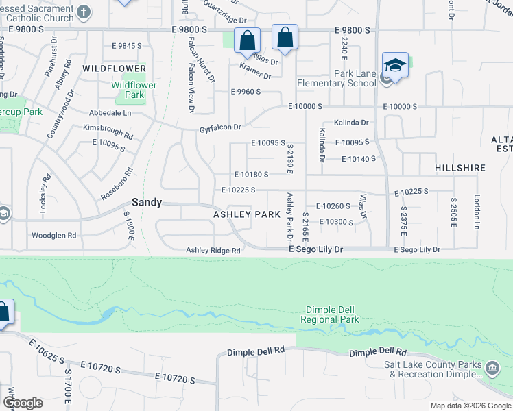 map of restaurants, bars, coffee shops, grocery stores, and more near 10286 South 2050 East in Sandy