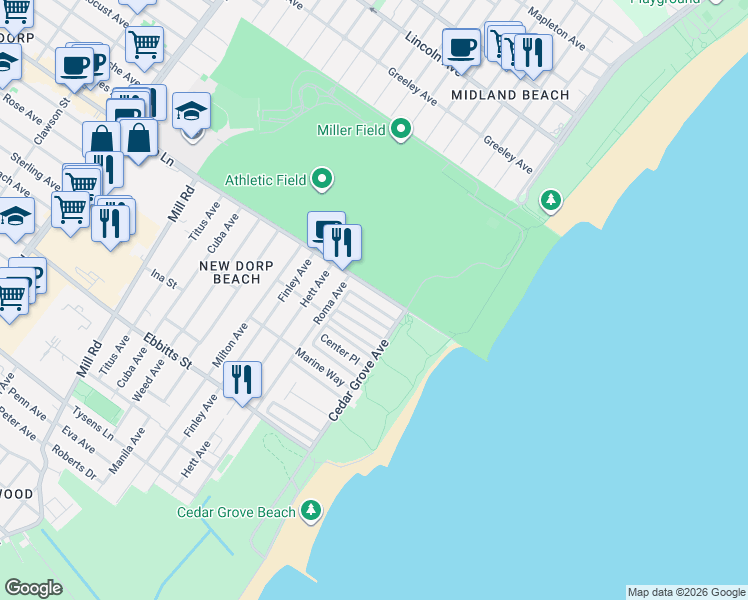 map of restaurants, bars, coffee shops, grocery stores, and more near 49 Neptune Street in Staten Island