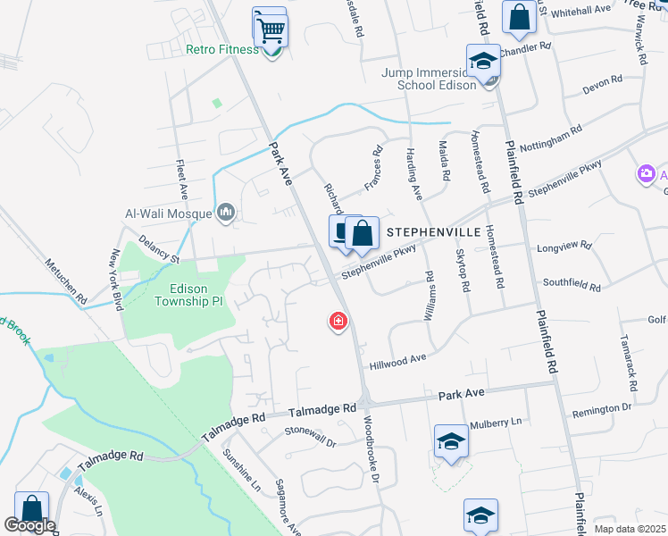 map of restaurants, bars, coffee shops, grocery stores, and more near 3869 Park Avenue in Edison