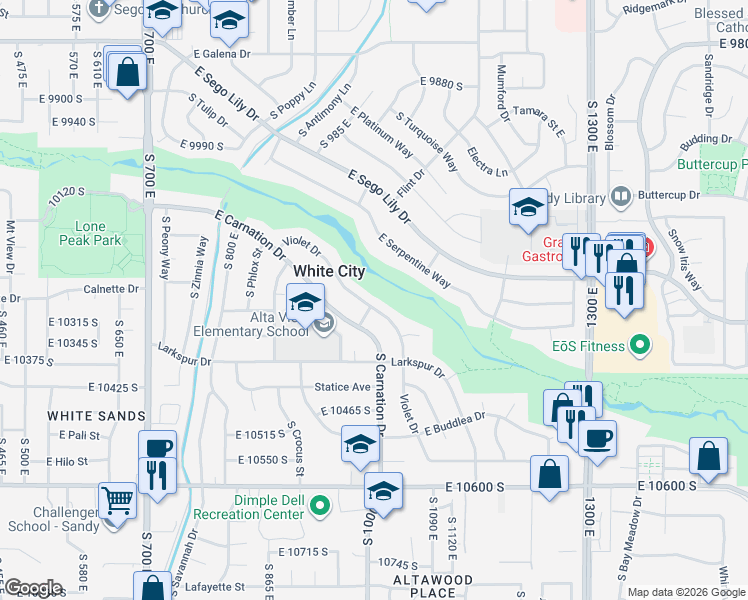 map of restaurants, bars, coffee shops, grocery stores, and more near in White City