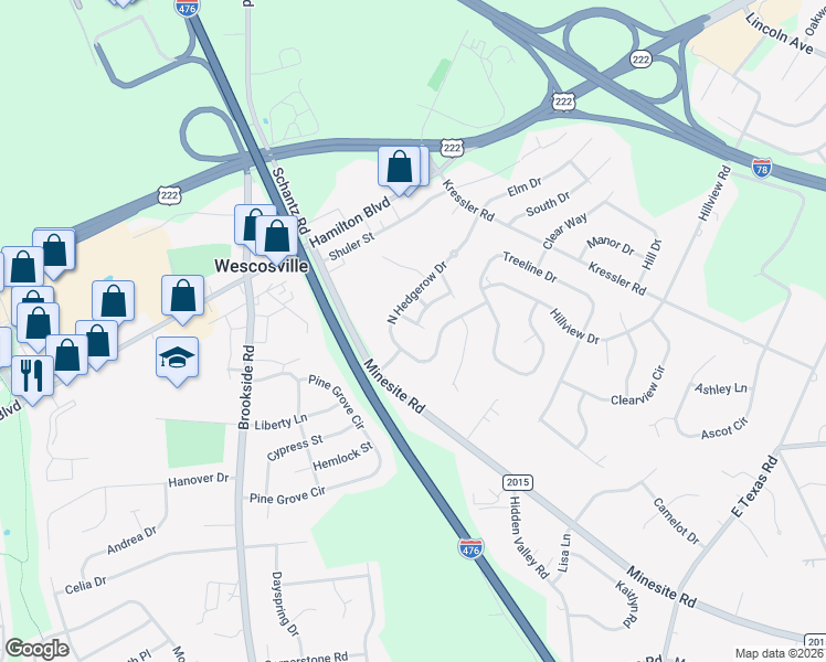 map of restaurants, bars, coffee shops, grocery stores, and more near 4628 North Hedgerow Drive in Allentown