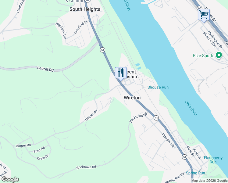 map of restaurants, bars, coffee shops, grocery stores, and more near 200 Harper Road in Crescent Township