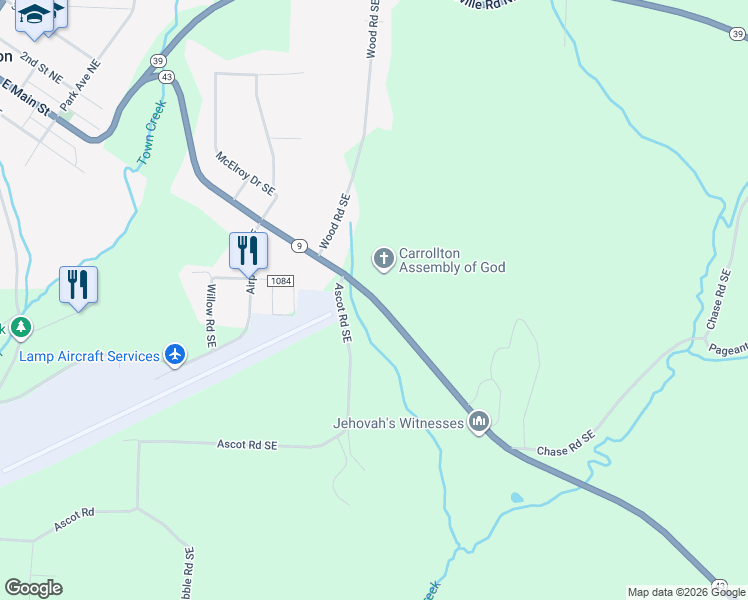 map of restaurants, bars, coffee shops, grocery stores, and more near 415 Steubenville Road Southeast in Carrollton