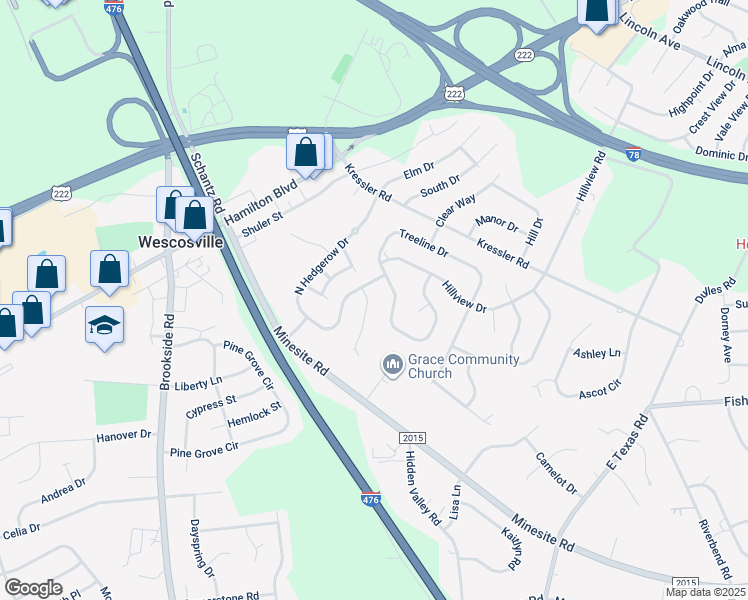 map of restaurants, bars, coffee shops, grocery stores, and more near 1101 Greenleaf Circle in Allentown