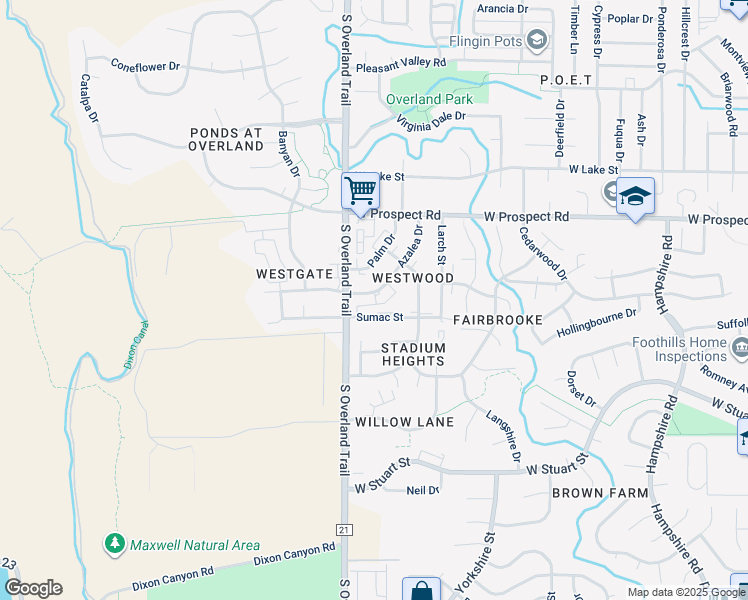 map of restaurants, bars, coffee shops, grocery stores, and more near 2924 Sumac Street in Fort Collins