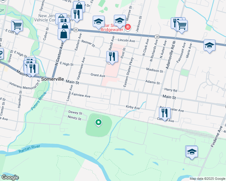 map of restaurants, bars, coffee shops, grocery stores, and more near 4 Carter Court in Hillsborough Township
