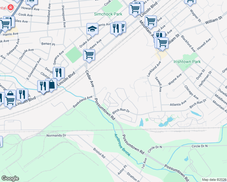map of restaurants, bars, coffee shops, grocery stores, and more near 142 Forest Drive in Piscataway