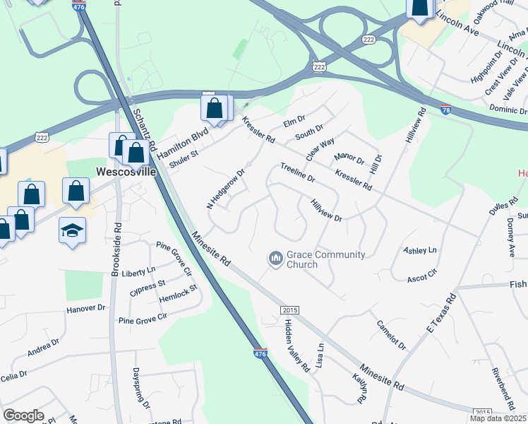 map of restaurants, bars, coffee shops, grocery stores, and more near 1101 Greenleaf Circle in Allentown