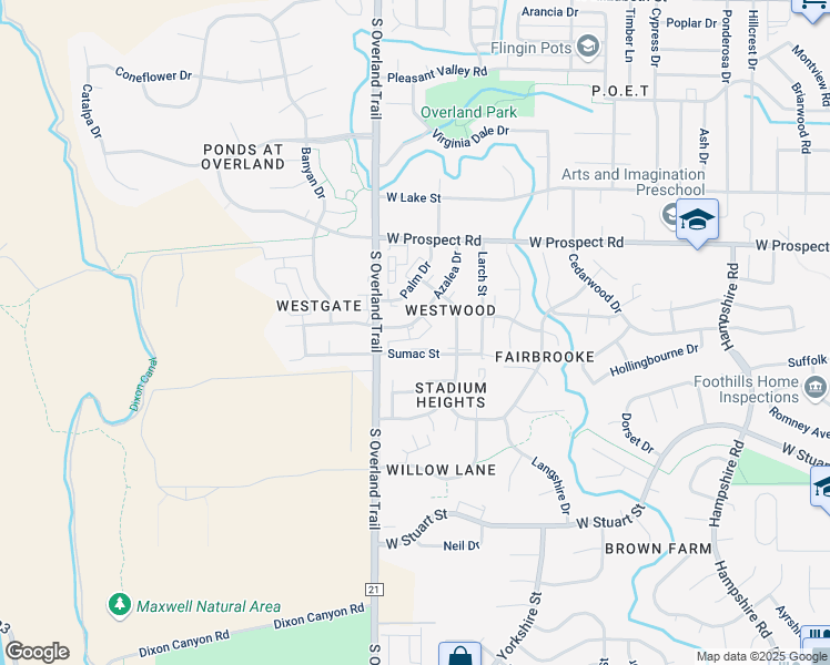map of restaurants, bars, coffee shops, grocery stores, and more near 1734 Azalea Drive in Fort Collins