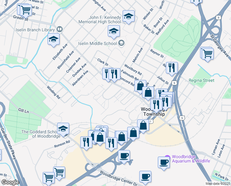 map of restaurants, bars, coffee shops, grocery stores, and more near 310 Green Hollow Drive in Woodbridge Township