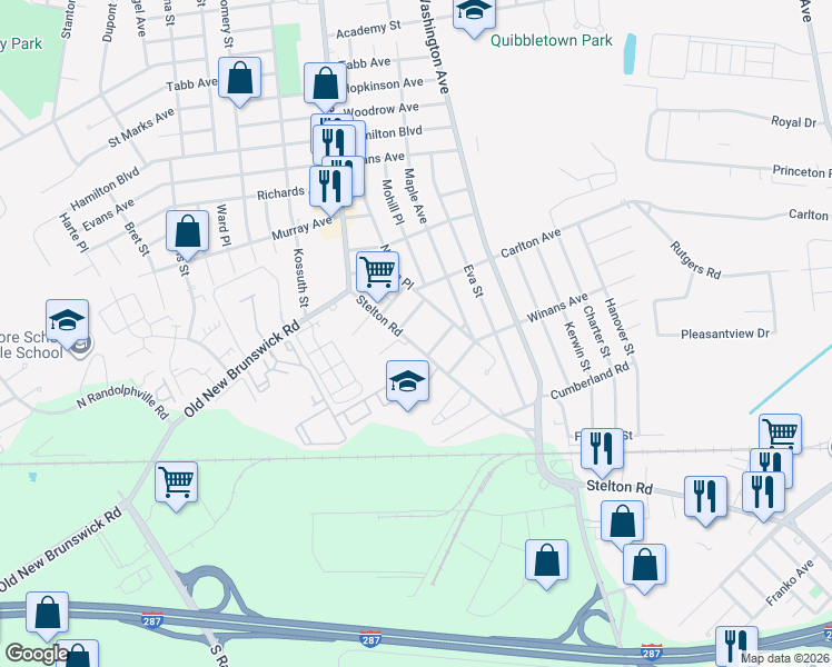 map of restaurants, bars, coffee shops, grocery stores, and more near 300 Stelton Road in Piscataway