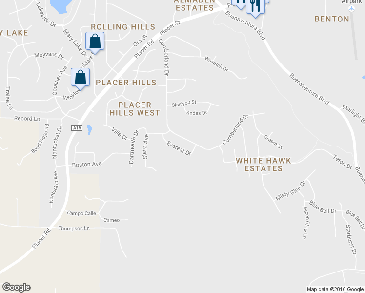 map of restaurants, bars, coffee shops, grocery stores, and more near 2247 Everest Drive in Redding