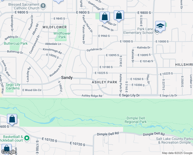 map of restaurants, bars, coffee shops, grocery stores, and more near 2009 Sweetbriar Lane in Sandy