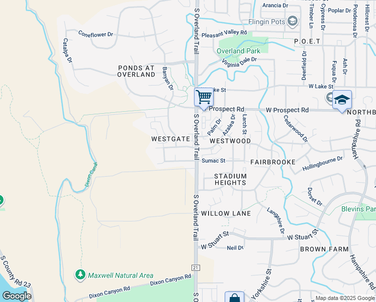 map of restaurants, bars, coffee shops, grocery stores, and more near 3114 Sumac Street in Fort Collins