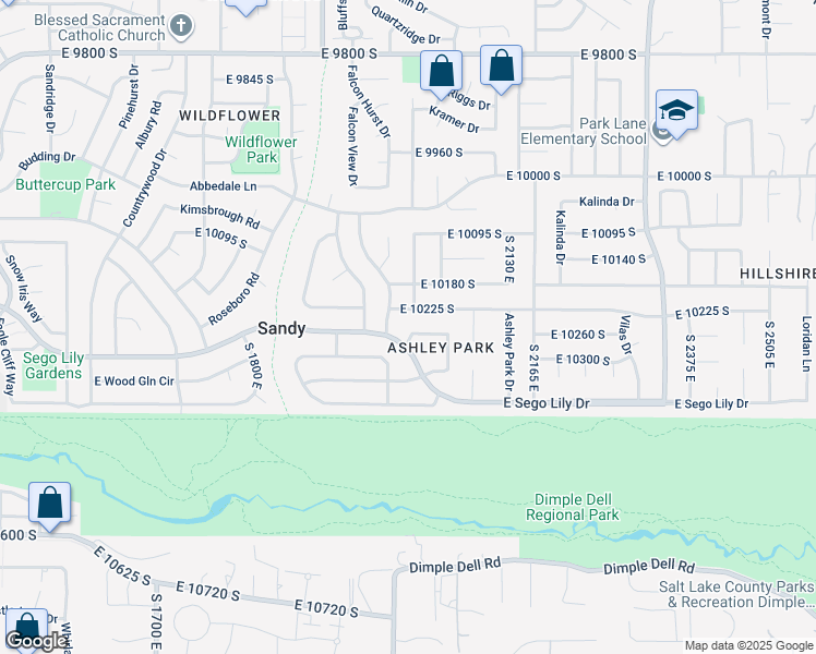 map of restaurants, bars, coffee shops, grocery stores, and more near 2009 Sweetbriar Lane in Sandy