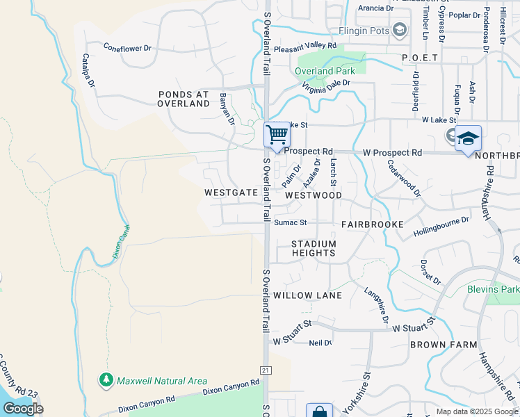 map of restaurants, bars, coffee shops, grocery stores, and more near 3114 Sumac Street in Fort Collins