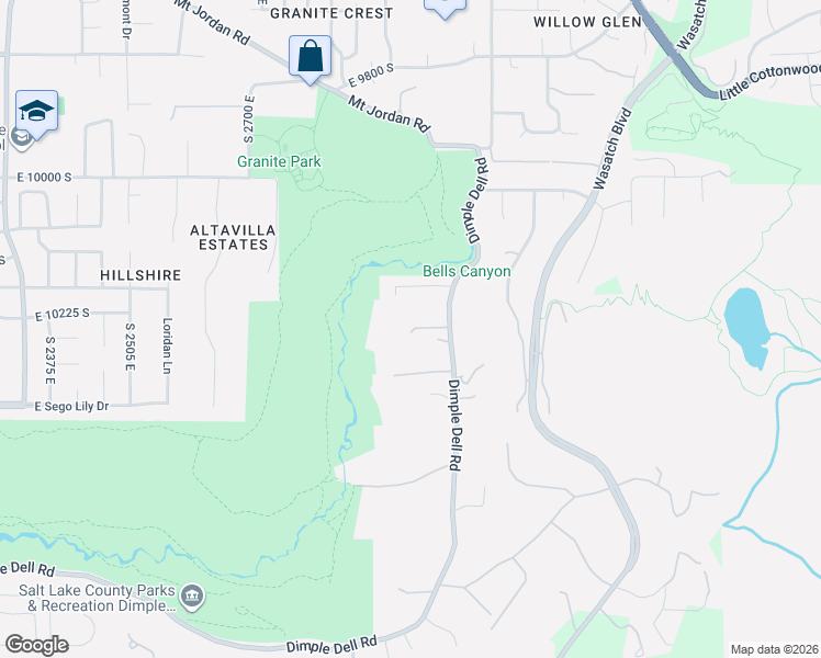 map of restaurants, bars, coffee shops, grocery stores, and more near 10250 Dimple Dell Road in Sandy