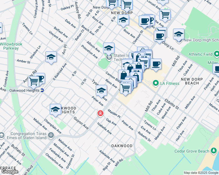 map of restaurants, bars, coffee shops, grocery stores, and more near in Staten Island