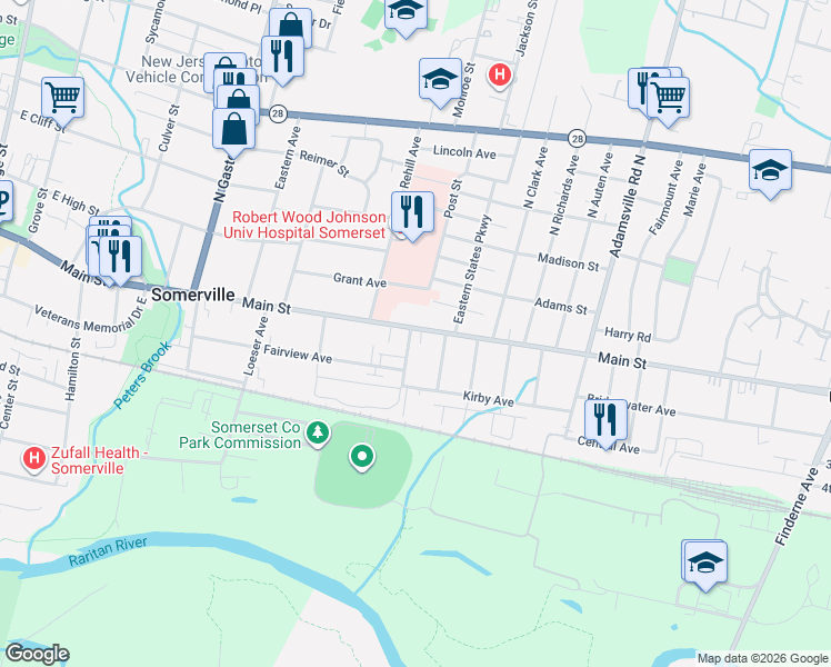 map of restaurants, bars, coffee shops, grocery stores, and more near 4 Carter Court in Hillsborough Township