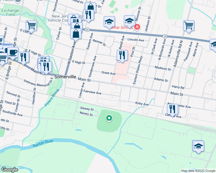 map of restaurants, bars, coffee shops, grocery stores, and more near 129 Fairview Avenue in Somerville