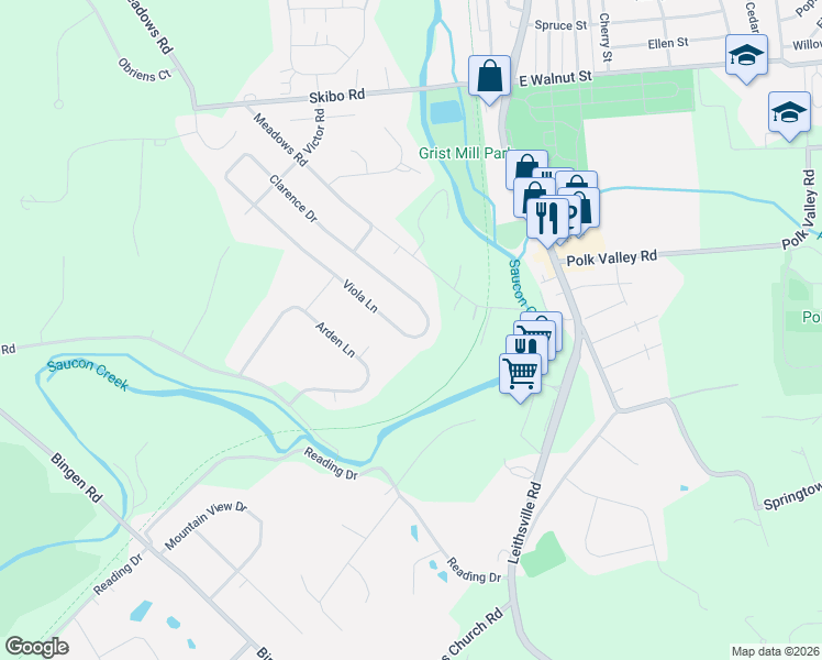 map of restaurants, bars, coffee shops, grocery stores, and more near 1858 Viola Lane in Hellertown