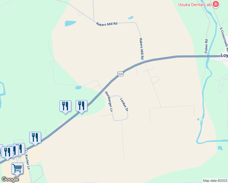 map of restaurants, bars, coffee shops, grocery stores, and more near 123 Romberger Lane in Elizabethville