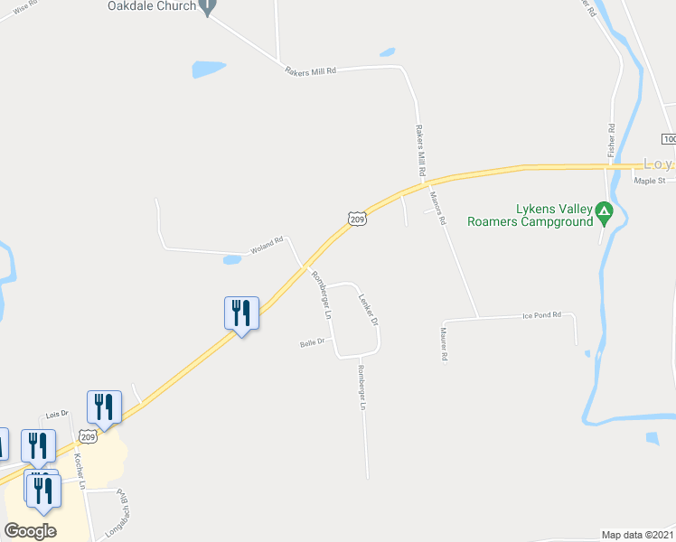 map of restaurants, bars, coffee shops, grocery stores, and more near 123 Romberger Lane in Elizabethville