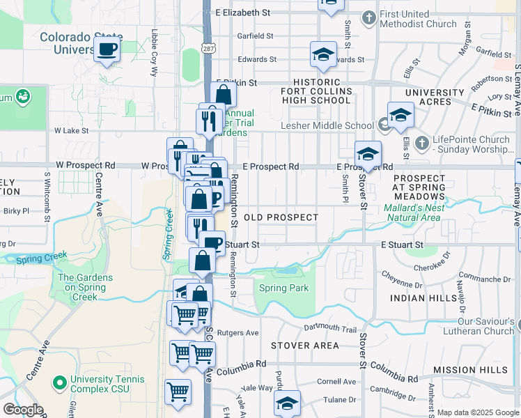 map of restaurants, bars, coffee shops, grocery stores, and more near 306 Alpert Avenue in Fort Collins