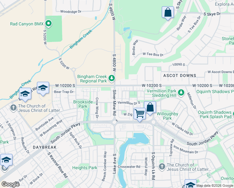 map of restaurants, bars, coffee shops, grocery stores, and more near 4782 Vermillion Drive South in South Jordan