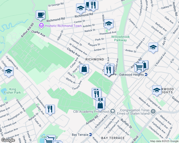 map of restaurants, bars, coffee shops, grocery stores, and more near 53 Corona Avenue in Staten Island