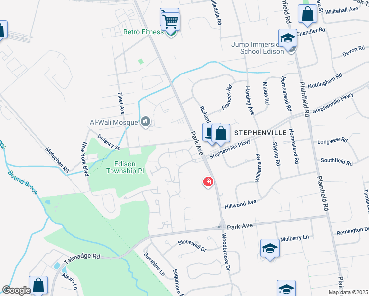 map of restaurants, bars, coffee shops, grocery stores, and more near 17 Gate House Lane in Edison