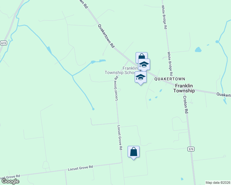 map of restaurants, bars, coffee shops, grocery stores, and more near 15 Locust Grove Road in Franklin Township