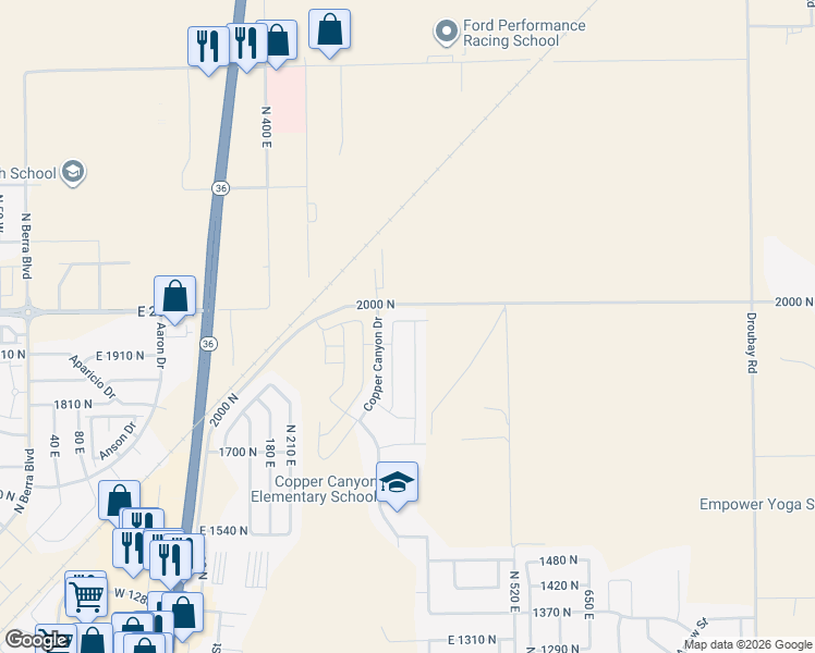 map of restaurants, bars, coffee shops, grocery stores, and more near 366 East 1970 North in Tooele