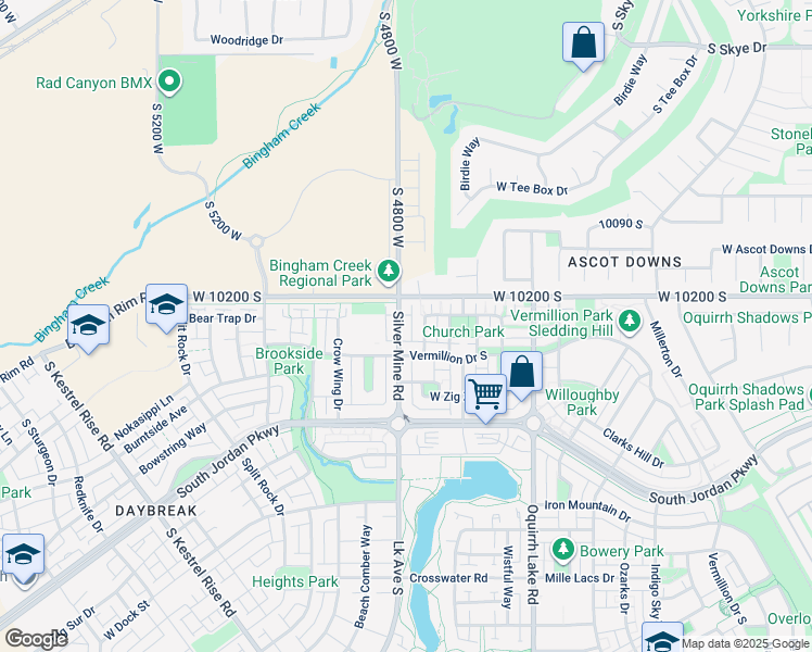 map of restaurants, bars, coffee shops, grocery stores, and more near 10243 Silver Mine Road in South Jordan