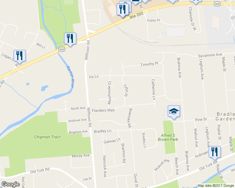 map of restaurants, bars, coffee shops, grocery stores, and more near 8 Erin Court in Bridgewater