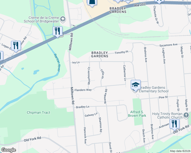 map of restaurants, bars, coffee shops, grocery stores, and more near 8 Erin Court in Bridgewater