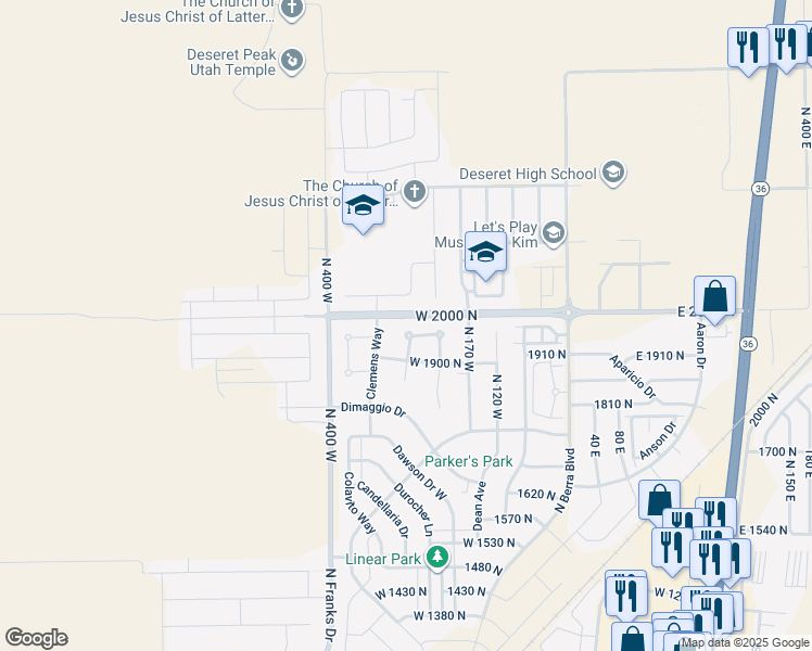 map of restaurants, bars, coffee shops, grocery stores, and more near 1969 North 270 West in Tooele