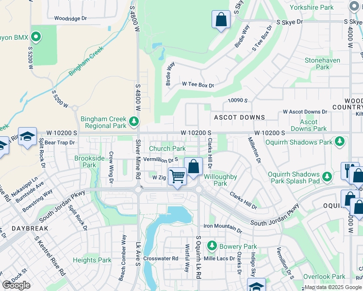 map of restaurants, bars, coffee shops, grocery stores, and more near 4648 Vermillion Drive South in South Jordan