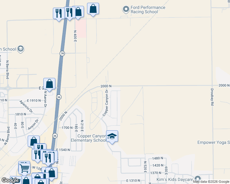map of restaurants, bars, coffee shops, grocery stores, and more near 366 East 1970 North in Tooele