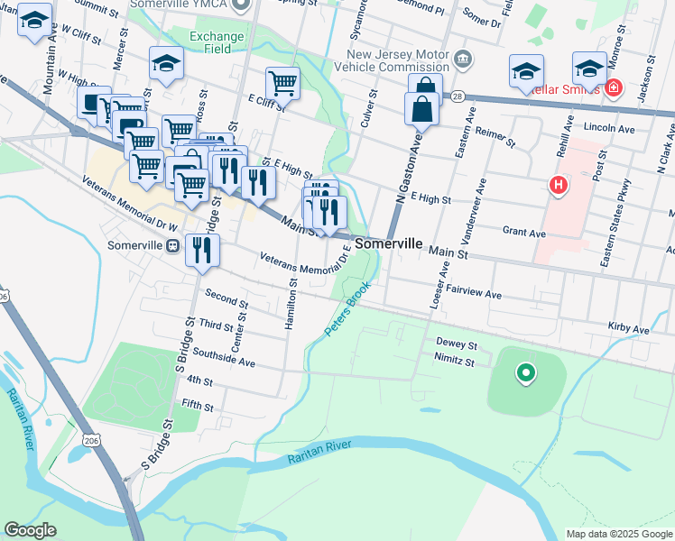 map of restaurants, bars, coffee shops, grocery stores, and more near 118 Veterans Memorial Drive East in Somerville
