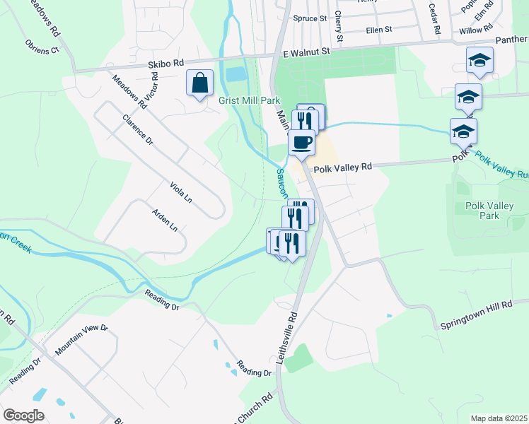 map of restaurants, bars, coffee shops, grocery stores, and more near 1773 Railroad Lane in Hellertown