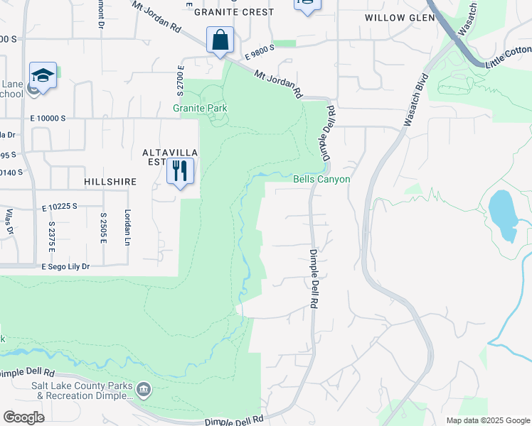 map of restaurants, bars, coffee shops, grocery stores, and more near 10234 Dimple Dell Lane in Sandy