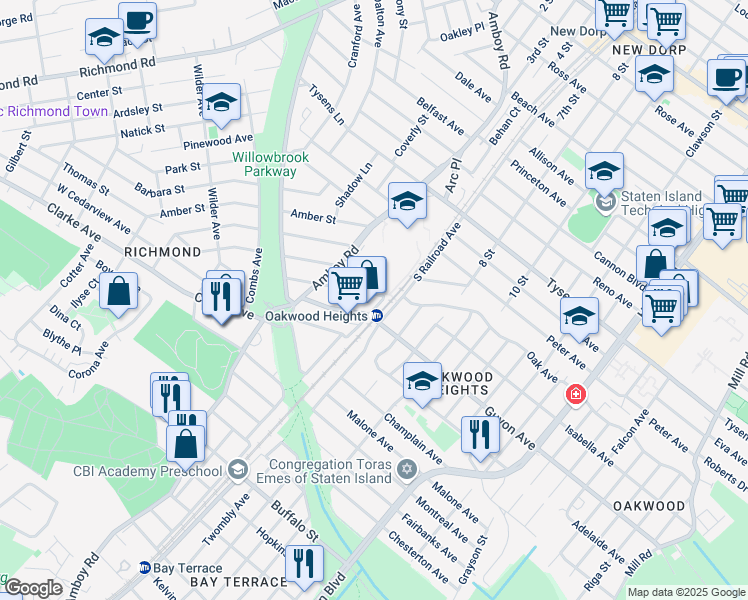 map of restaurants, bars, coffee shops, grocery stores, and more near in Staten Island